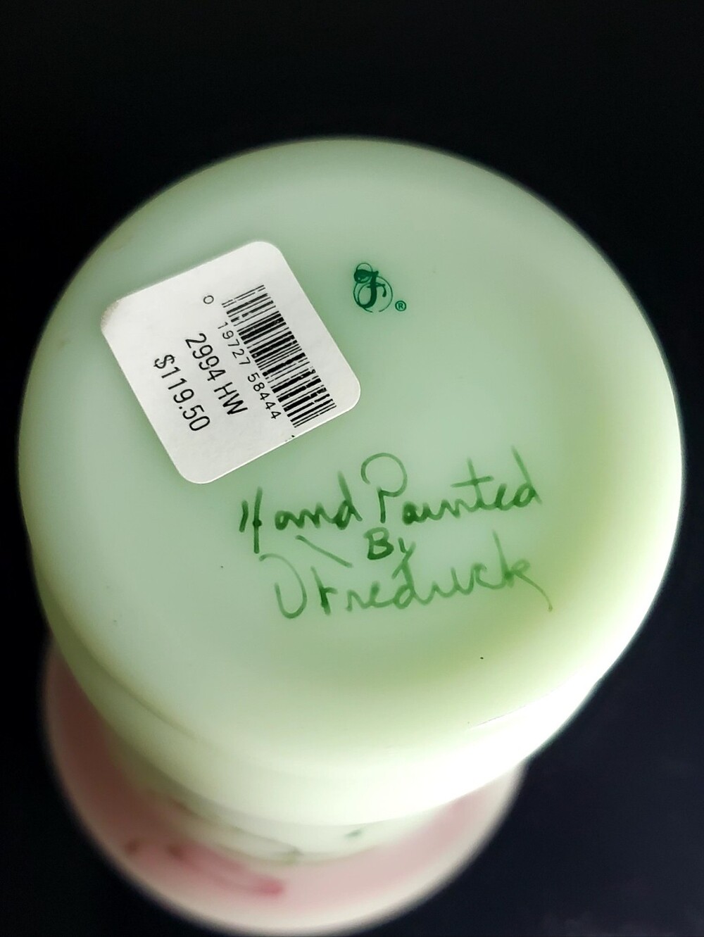 NIB Fenton Lotus Mist Burmese Ginkgo Leaves Hand Painted Vase Signed 8.5" 2007 - Picture 5 of 14